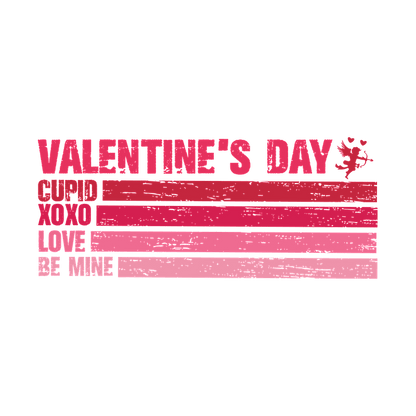 Celebrate love with this vibrant Valentine's Day graphic, featuring playful phrases like "Cupid," "XOXO," and "Be Mine" against a colorful background.DTF Transfers