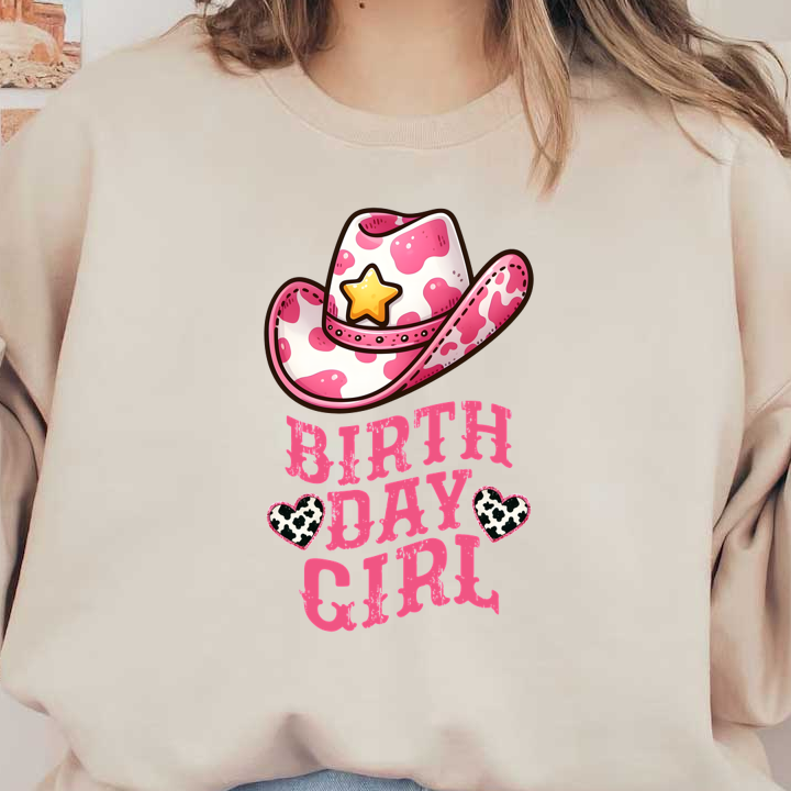 ¡Celebre con este divertido diseño de sombrero de vaquera rosa y blanco, perfecto para un tema de "Cumpleañera"!