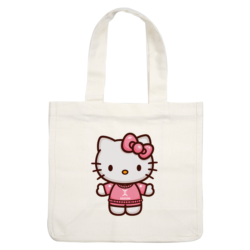 Cute Hello Kitty character dressed in a pink outfit with a "Gemini" symbol and a matching bow, spreading cheer.DTF Transfersdtf regular iron