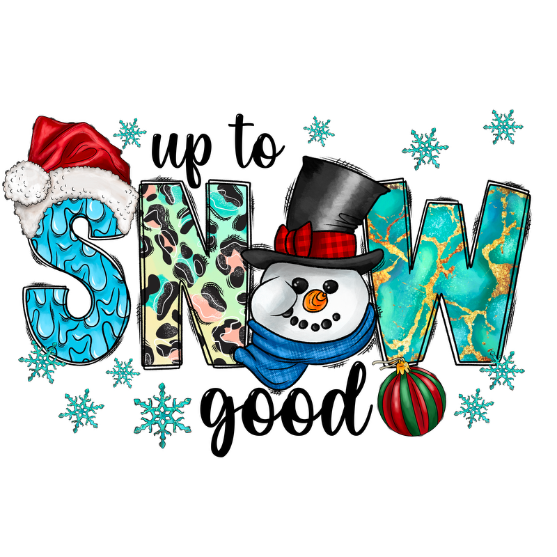 Festive and colorful "SNOW" design featuring a cheerful snowman and holiday elements, perfect for winter celebrations!DTF Transfers dtf transfers