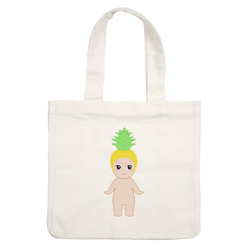 A cute cartoon baby with a pineapple-shaped head, featuring bright green leaves and a cheerful expression.DTF Transfers dtf prints