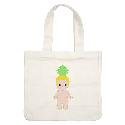 A cute cartoon baby with a pineapple-shaped head, featuring bright green leaves and a cheerful expression.DTF Transfers dtf prints