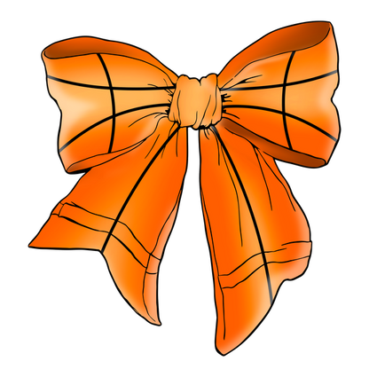 A vibrant orange bow featuring a basketball design, perfect for adding a playful touch to various crafts or outfits.dtf regular iron