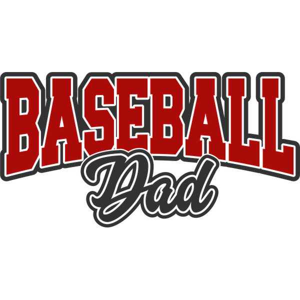 A bold graphic design featuring the phrase "Baseball Dad" in red and black lettering, perfect for sports-loving fathers.DTF Transfers dtf transfers