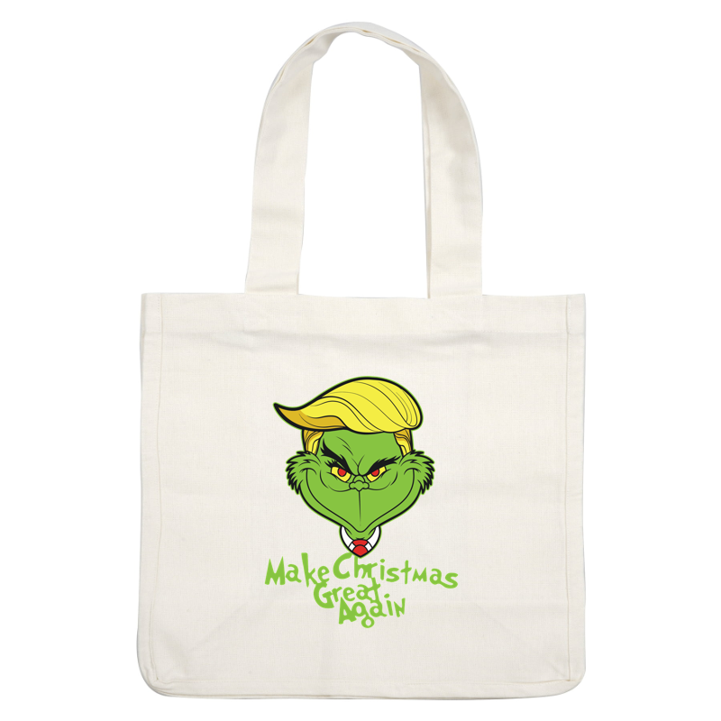 A humorous design featuring a cartoon Grinch with a blonde hairstyle and the phrase "Make Christmas Great Again" in vibrant colors.DTF Transfersdtf regular iron dtf prints