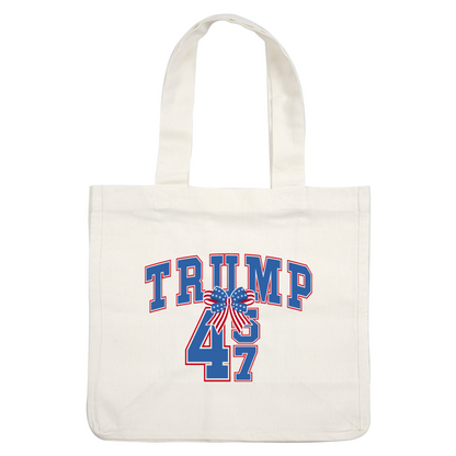A bold graphic featuring "TRUMP 45" in blue and red, accented with a festive bow adorned with the American flag.DTF Transfers dtf transfers dtf transfers