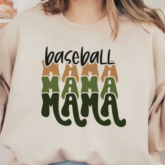 Fun and stylish "Baseball Mama" graphic design with playful typography in earthy tones, perfect for baseball-loving moms!DTF Transfers dtf transfers