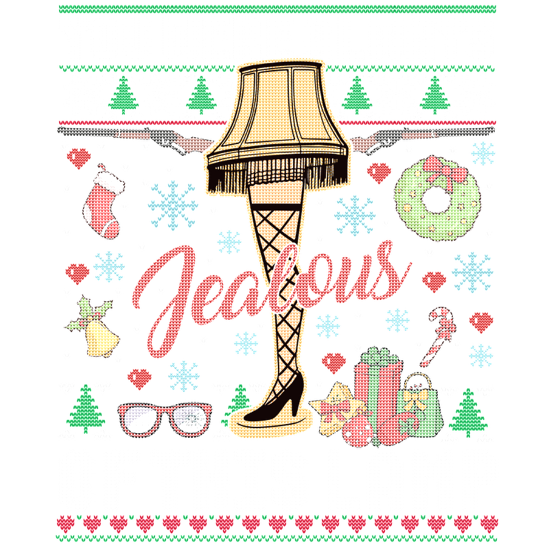 Festively designed graphic featuring a classic leg lamp, adorned with holiday elements and the playful message about jealousy.DTF Transfers dtf transfers dtf prints