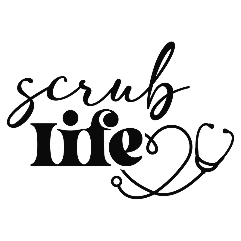 A stylish and heartfelt design featuring the phrase "scrub life" alongside a stethoscope, perfect for healthcare professionals.DTF Transfers