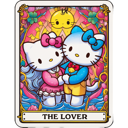 This vibrant illustration features Hello Kitty and her friend as "The Lover," surrounded by colorful, whimsical designs.DTF Transfers