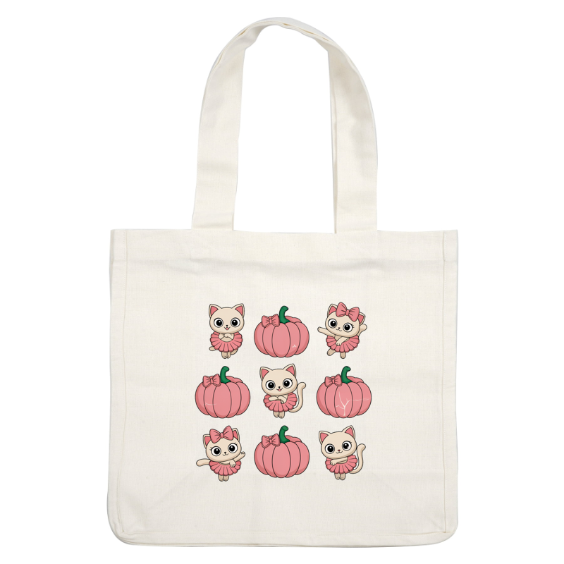 ¡Una colección extravagante de lindos gatos caricaturescos con tutús rosas y calabazas rosas, perfectos para una temática otoñal divertida!