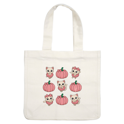 ¡Una colección extravagante de lindos gatos caricaturescos con tutús rosas y calabazas rosas, perfectos para una temática otoñal divertida!