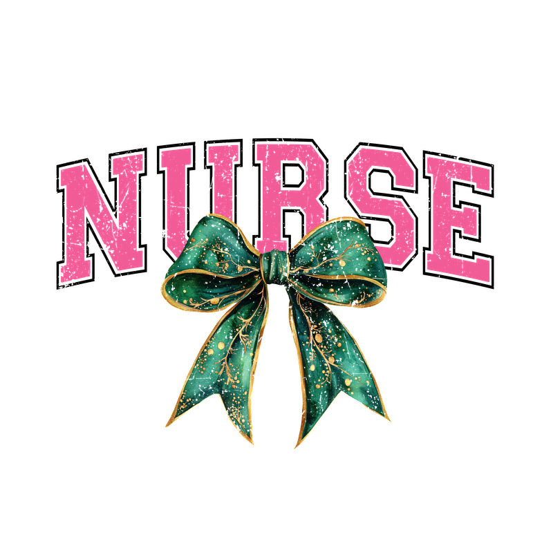 Festive and fun, this vibrant design features the word "NURSE" embellished with a decorative green bow, perfect for holiday cheer!DTF Transfers