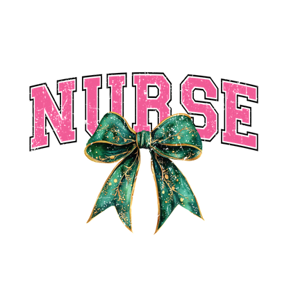 Festive and fun, this vibrant design features the word "NURSE" embellished with a decorative green bow, perfect for holiday cheer!DTF Transfers