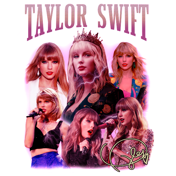 A vibrant collage featuring Taylor Swift in various stylish outfits, showcasing her dynamic presence as a performer and icon.DTF Transfers dtf prints