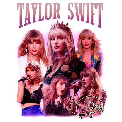 A vibrant collage featuring Taylor Swift in various stylish outfits, showcasing her dynamic presence as a performer and icon.DTF Transfers dtf prints