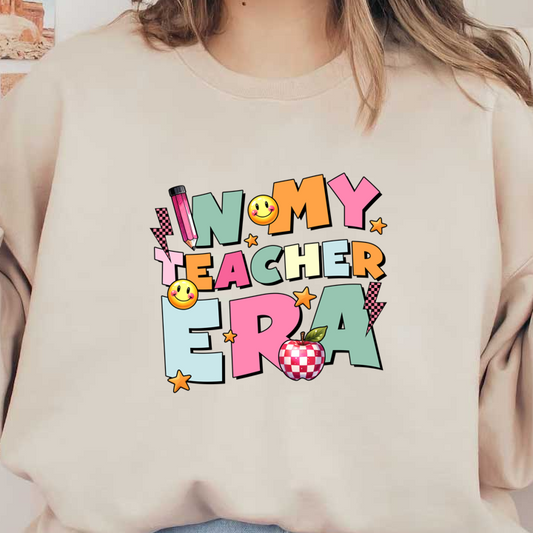 Celebrate your love for education with this vibrant "In My Teacher Era" design, featuring playful graphics and cheerful colors!DTF Transfers