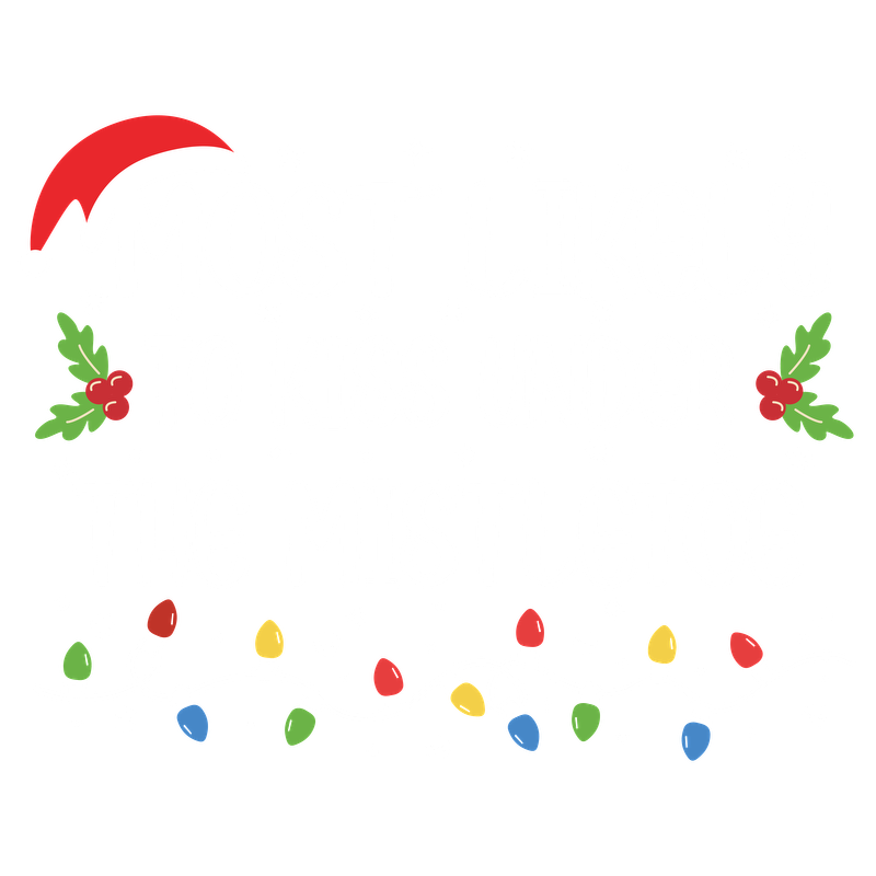 A festive design featuring the phrase "Most Likely to Kiss Under the Mistletoe," adorned with holly, snowflakes, and colorful lights.DTF Transfersdtf regular iron dtf prints