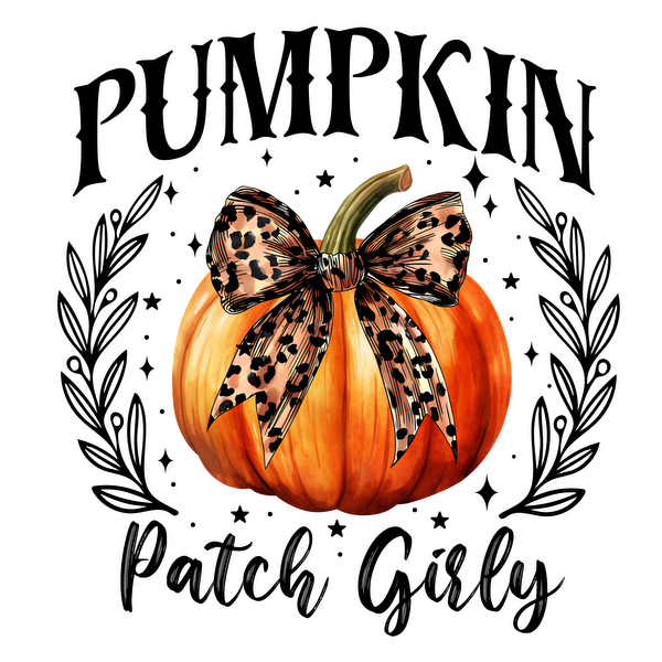 A vibrant orange pumpkin adorned with a stylish leopard print bow, perfect for autumn decorations. heat press transfers