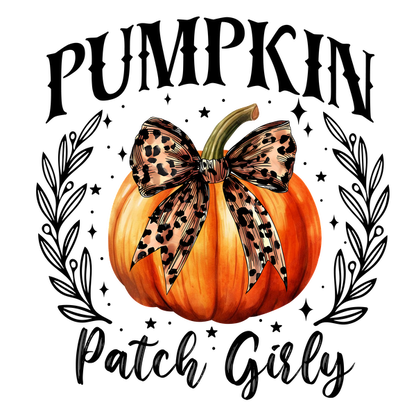 A vibrant orange pumpkin adorned with a stylish leopard print bow, perfect for autumn decorations. heat press transfers