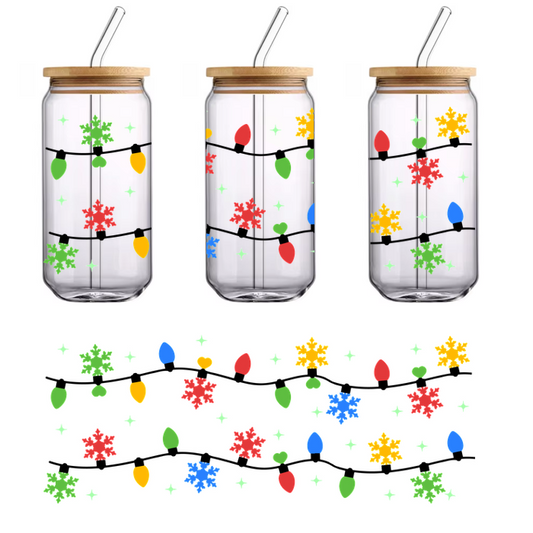 A vibrant pattern featuring colorful snowflakes, leaves, and sparkles, perfect for festive decor or cheerful designs.UV Transfers dtf prints