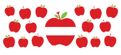 A vibrant collection of red apples featuring a central, stylized apple with green leaves, perfect for a fruity design!UV Transfersdtf regular iron