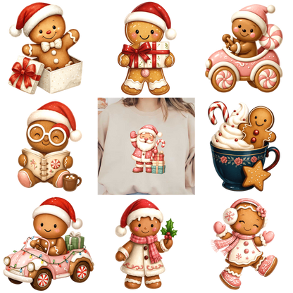 A delightful collection of festive gingerbread characters celebrating the holiday spirit!DTF Transfers