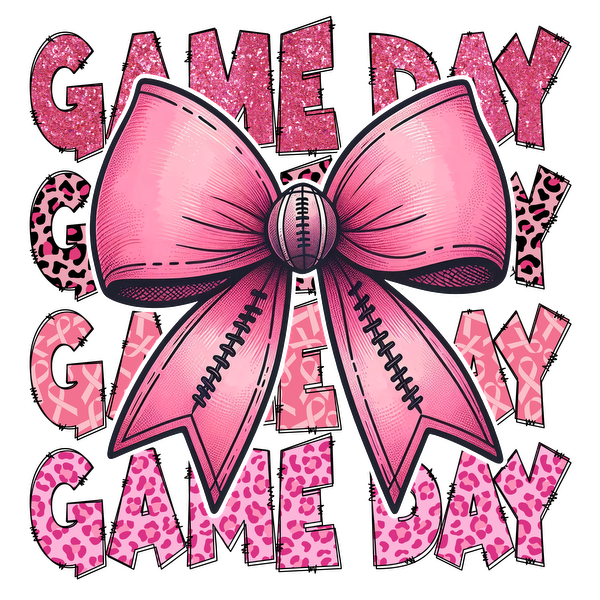 Cheer on game day with this playful pink design featuring a big bow, vibrant lettering, and fun patterns! dtf prints