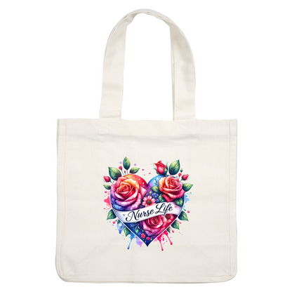 Celebrate the caring spirit of nurses with this vibrant, floral heart design featuring colorful roses and the phrase "Nurse Life."DTF Transfers