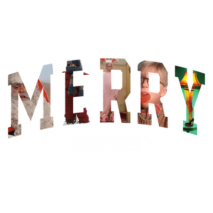 A playful "Merry Christmas" design featuring a collage of festive and humorous images, perfect for holiday celebrations!DTF Transfers heat press transfers