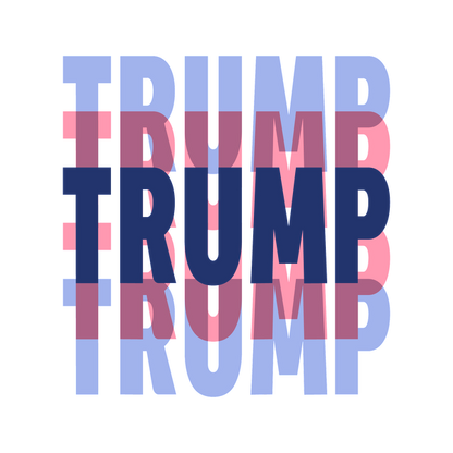 Diseño de texto atrevido y colorido que presenta la palabra "TRUMP" en un estilo repetido y en capas con colores alternados.