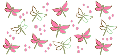 A vibrant pattern of pink butterflies and pastel dots, perfect for a whimsical and cheerful design.UV Transfers dtf transfers