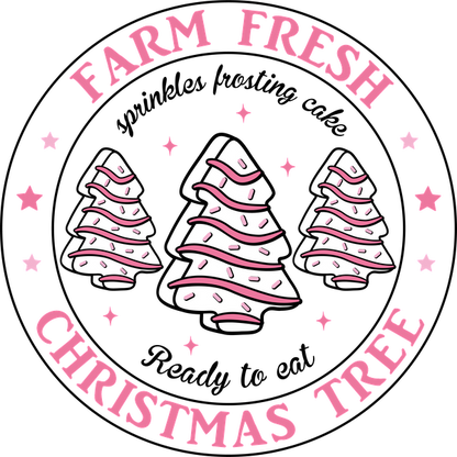 "Whimsical graphic featuring three Christmas trees with the slogan 'Farm Fresh Christmas Tree' in a playful design." dtf transfers