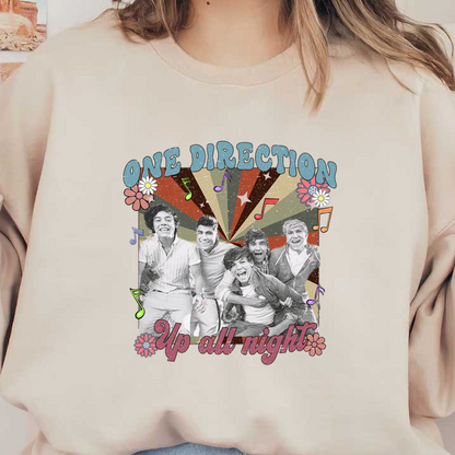 Celebrate the iconic boy band One Direction with a vibrant "Up All Night" design featuring cheerful colors and playful music notes!DTF Transfers dtf prints