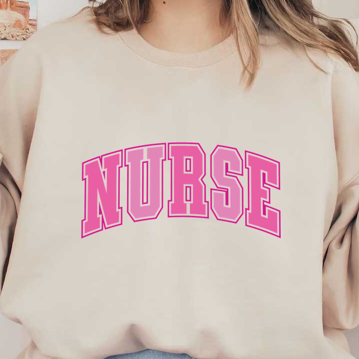 A vibrant pink "NURSE" graphic featuring bold letters, perfect for celebrating the nursing profession and showing appreciation.DTF Transfers