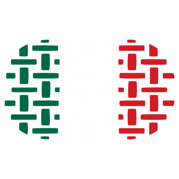 An artistic representation of the Italian flag using woven patterns in green, white, and red shades.dtf regular iron