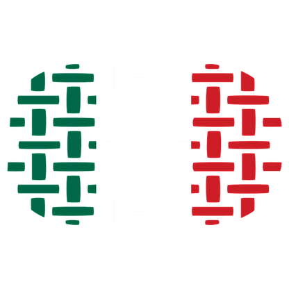 An artistic representation of the Italian flag using woven patterns in green, white, and red shades.dtf regular iron