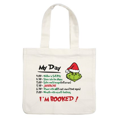 A whimsical schedule featuring the Grinch’s activities, including self-pity, sharing, and a dinner invitation, all wrapped in festive cheer!DTF Transfers dtf transfersdtf regular iron