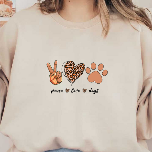 "Peace, Love, Dogs" t-shirt design with a peace sign and paw print.DTF Transfers