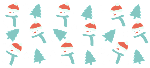 A cheerful winter-themed pattern featuring snowmen, evergreen trees, and snowflakes in light colors for a festive vibe.UV Transfersdtf regular iron