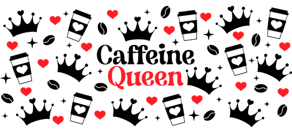 A vibrant design featuring the word "Queen" surrounded by playful red hearts, perfect for celebrating strength and femininity.UV Transfersdtf regular iron