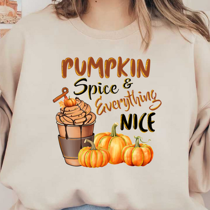 Enjoy the cozy vibes of fall with this illustration featuring a pumpkin spice drink and cute pumpkins. heat press transfers