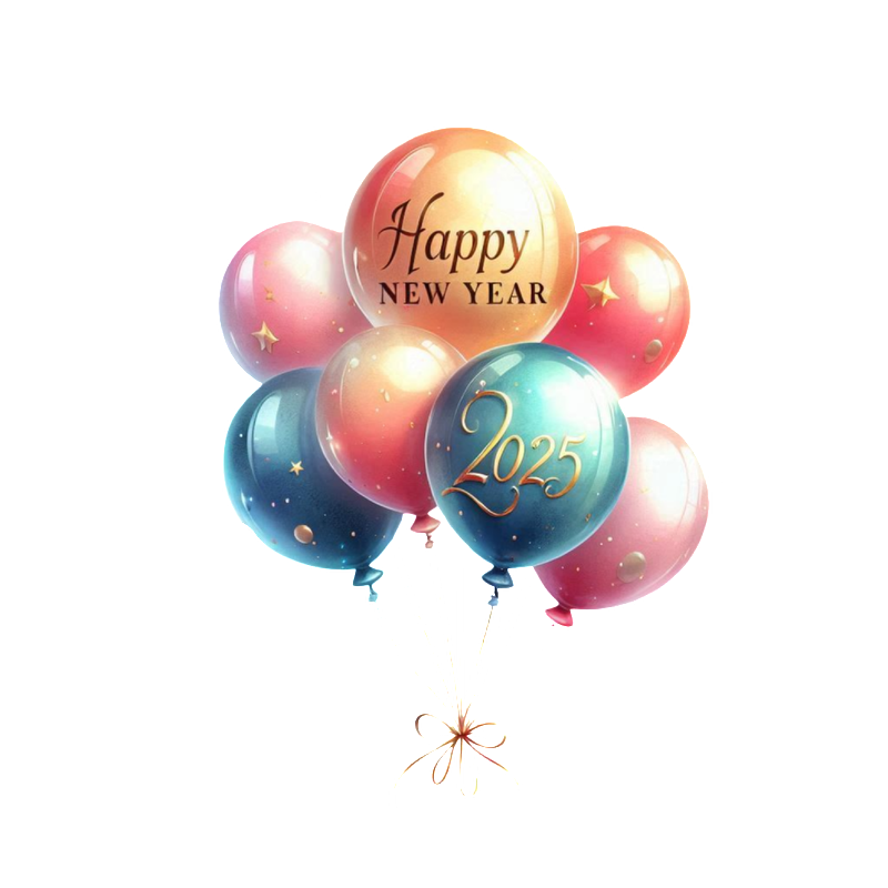 Celebrate the New Year with these colorful balloons featuring "Happy New Year" and "2025" for a festive touch!DTF Transfers