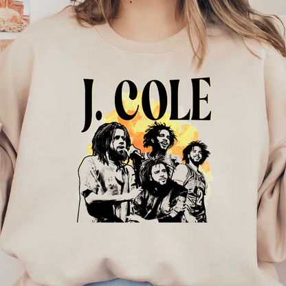 A vibrant silhouette artwork featuring J. Cole with bold text, showcasing a creative and dynamic design.DTF Transfers heat press transfers