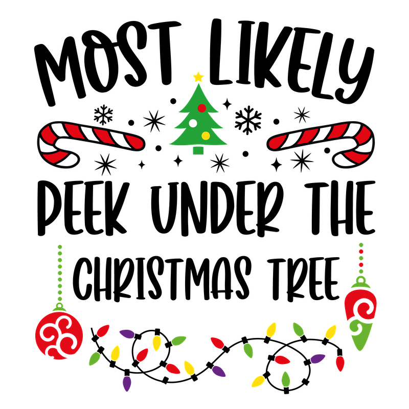 A festive illustration featuring a Christmas tree, candy canes, and colorful ornaments, capturing the joyful spirit of the holiday season.DTF Transfersdtf regular iron dtf transfers