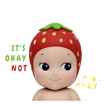 This charming toy features a cute character with a strawberry-themed head, expressing a playful message about emotions.DTF Transfers