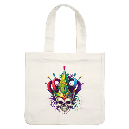 This vibrant design features a skull adorned with a colorful jester crown, radiating an eye-catching, playful energy.DTF Transfers