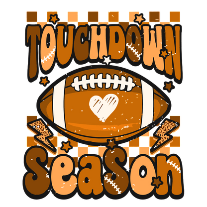 Celebrate football with this vibrant "Touchdown Season" graphic featuring a whimsical football and playful details! dtf transfers