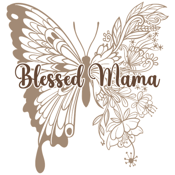 A beautifully designed butterfly graphic featuring the words "Blessed Mama," perfect for any proud mother. heat press transfers