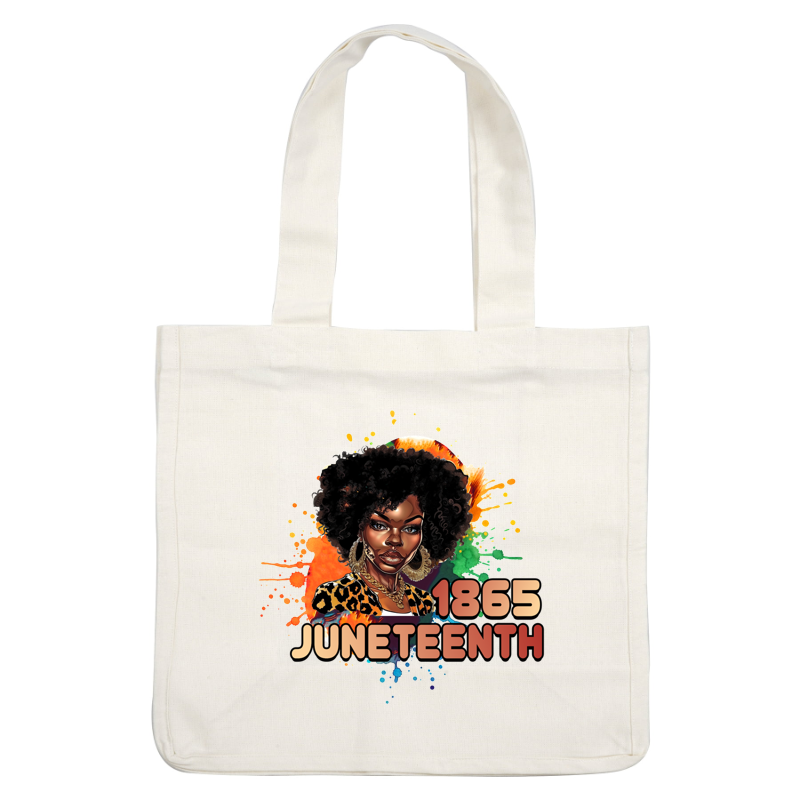 Vibrant Juneteenth artwork featuring a stylish woman with curly hair, showcasing cultural pride in a colorful and expressive design.